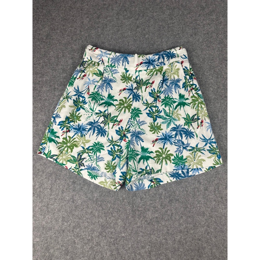 Monteau Los Angeles Tropical Palm Print Linen Blend Shorts White‎ Blue Green M